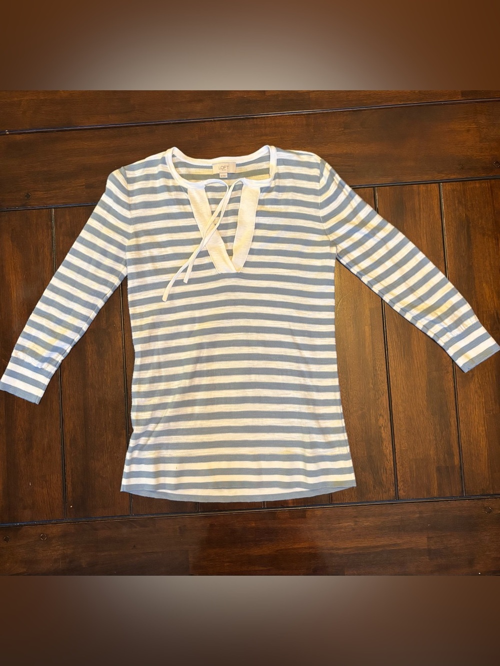 Loft 100% Cotton Blue & White Striped Lightweight V-neck Shirt Tunic Coverup XS
